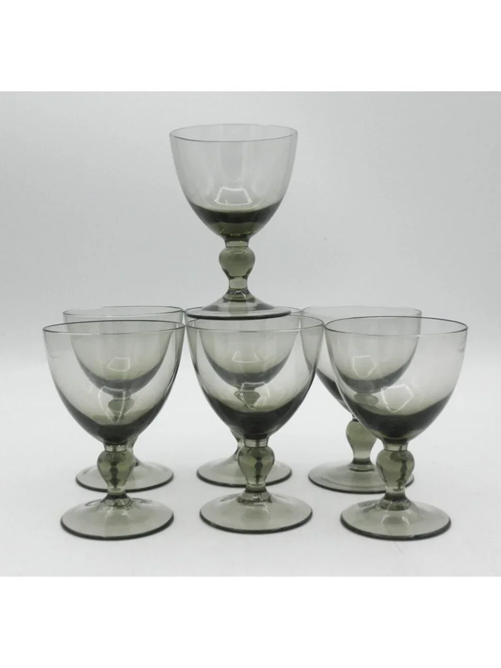 Hand Blown Mexican Crystal Olive Green Taupe Cordial Glasses Set of 7 UNK180